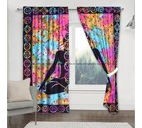 Mandalas para habitación, diseño de Mandala, para Ventana, con Bolsillo para Barra de Cortina, Cortina de algodón Hippie, para Puerta o balcón