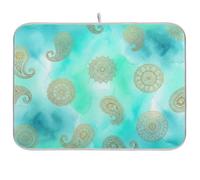 Mandalas - Tapetes de secado de platos de cachemira turquesa aguamarina para encimera de cocina, tapete escurridor de platos reversible para decoración del hogar y cocina, 18 x 24 pulgadas
