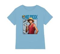 mandarin creative ltd Camiseta Luffy de una Pieza para niños, Azul Claro, 9-10 años, Azul Claro, 9-10 años