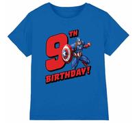 mandarin creative ltd Captain America Birthday 9 Unisex Kids T Shirt Camiseta, Azul Cobalto, 9-10 años para Niños