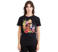 mandarin creative ltd Disney Princess Bouquet with Rapunzel, Moana and Snow White Ladies T Shirt, Black Camiseta, Negro, XL para Mujer