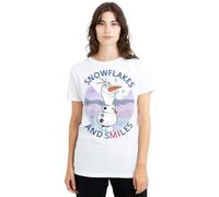mandarin creative ltd Frozen Snowflakes and Smiles with Olaf Ladies T Shirt, White Camiseta, Blanco, M para Mujer