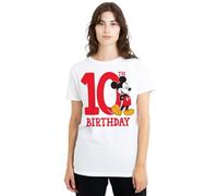 mandarin creative ltd Mickey Mouse 10th Birthday Ladies T Shirt, White Camiseta, Blanco, S para Mujer