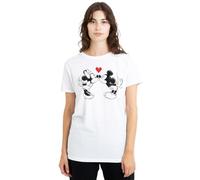 mandarin creative ltd Mickey Mouse and Minnie Sketch Kiss Valentine's Day Ladies T Shirt, White Camiseta, Blanco, L para Mujer
