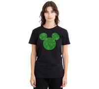 mandarin creative ltd Mickey Mouse St Patrick's Day Shamrock Ears Ladies T Shirt, Black Camiseta, Negro, L para Mujer