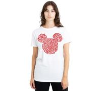 mandarin creative ltd Mickey Mouse Valentine's Day Heart Ears Silhouette Ladies T Shirt, White Camiseta, Blanco, M para Mujer