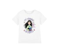mandarin creative ltd Mulan My Courage is Fierce Girls T Shirt Camiseta, Blanco, 3-4 años para Niñas