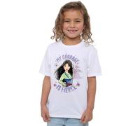 mandarin creative ltd Mulan My Courage is Fierce Girls T Shirt Camiseta, Blanco, 9-10 años para Niñas