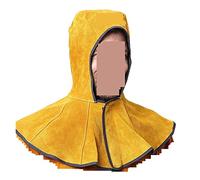Mandil soldador, Capucha de soldadura profesional Capa de soldadura de cuero Retardante de llama for el casco de soldador, chal de mascarilla facial(Golden)