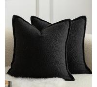 Mandioo Juego de 2 Fundas Cojines 65 x 65cm Decorativa Fundas de Almohada de sofá,Lujo Estilo Tejido de Rizo Fundas de Cojín Cuadrado Adecuada para Sillas de Sala Estar Dormitorio,Negro
