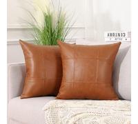 Mandioo Juego de 2 Fundas de Cojín Decorativas Clásicas de Piel Sintética a Cuadros Cosidas a Mano Fundas Cojines 45 x 45cm Modernas Lujosas para sofá Sillas de Sala Estar para Exteriores,Marrón