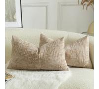 Mandioo Juego de 2 Fundas de Cojín en Chenilla Suave Diseño de Nudo de Bambú Funda Decorativa Elegante para Sofá Cama o Salón 40x60 cm Camel