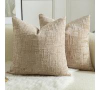 Mandioo Juego de 2 Fundas de Cojín en Chenilla Suave Diseño de Nudo de Bambú Funda Decorativa Elegante para Sofá Cama o Salón 50x50 cm Camel