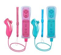 Mando a distancia Wii, paquete de 2 controladores inalámbricos compatibles con consola Wii Wii U (rosa y azul)