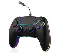 Mando de juego con cable RGB para PlayStation 5 de repuesto con disparador de efecto Hall para PS-5 y PC con Windows, doble vibración, sensor de movimiento, joypad remoto con turbo, mapeo macro (negro
