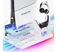 Mando Inalámbrico para PS4, Gamepad Controlador para PS4 Mando, Stand,Cooling Station with Controller 3 Quiet Level Fan,3 USB Hub Fast Charge Drive 9 RGB Light Hard Slim Stand