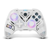 KROM KRYSTAL - Mando Inalámbrico Transparente Bluetooth 5.0, RGB, 17 Botones Customizables, Vibración Dual, Macros, Compatible con PC/Switch/Switch 2/iOS/Android