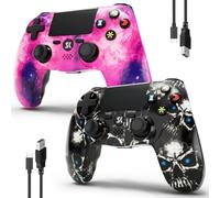 Mando para PS4 Inalámbrico Controlador de 2 Paquetes Multiplataforma compatible con PS4/Pro/Slim/PC/iOS/Android/MacOS con Doble Vibración/Conector de Audio de 3,5 mm/Panel Táctil Sensible(Rosa&Cráneo)