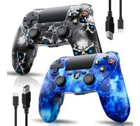 Mando para PS4 Inalámbrico Controlador de 2 Paquetes Multiplataforma compatible con PS4/Pro/Slim/PC/iOS/Android/MacOS con Doble Vibración/Conector de Audio de 3,5 mm/Panel Táctil Sensible(Azul&Cráneo)