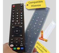 Mando TELEVISIÓN Compatible HISENSE - Mando a Distancia TELEVISOR TV mismas Funciones HISENSE + Pilas + Funda incluida para HISENSE