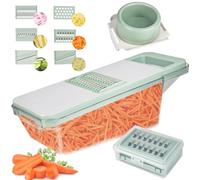 Mandolina 7 en 1 para cortar verduras, 6 cuchillas con recipiente recolector, juego de rallador de cocina y 1 protector de dedos, acero inoxidable, para verduras, patatas, pepinos y ensaladas