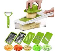 Mandolina cortadora multifuncional,cortador de verduras,trituradora de alimentos,picadora rallador,5 cuchillas afiladas de acero inoxidable intercambiables con pelador,cortador para patatas,tomates