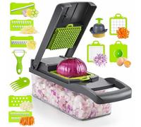 Mandolina de Cocina Profesional 16 en 1, Gadgets de Cocina, Cortador Verduras Acero Inoxidable, Picadora de Verduras y Cebolla con Recipiente, Rallador Juliana.