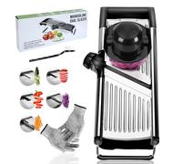 Mandolina de Cocina Profesional,Masthome Cortador de Verdura Inoxidable,Mandolina Cocina con Guantes de Seguridad, Ajustable en Acero Inoxidable,con Cepillo de Limpieza, Negro+Plata