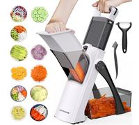 Mandolina Jonscook Todo en 1, Actualizada y Segura, para Cocina, Picadora, Cortadora de Verduras con Tazón Grande, Grosor Ajustable, Mandoline Plus (Black Knight) (Blanco)