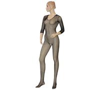 Body sexy de rejilla negro de manga larga con abertura sensual lencería...