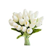 Mandy's 20 Flores Artificiales de Seda de tulipán Blanco de 13.5 Pulgadas para el día de la Madre, Pascua, día de San Valentín, Regalos a Granel para decoración del hogar, Cocina, Boda
