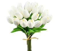 Mandy's 20 tulipanes artificiales de seda, blanco puro, de 35 cm para Año Nuevo, primavera, verano, Día de la Madre, Pascua, regalos a granel para decoración del hogar, cocina, boda