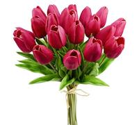 Mandy's 20 tulipanes artificiales de seda, rosa neón, de 35 cm para Año Nuevo, primavera, Día de la Madre, Pascua, regalos a granel para decoración del hogar, cocina, boda