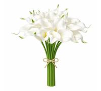 Mandy's Flores artificiales de lirio de cala blanco, 20 tallos de 13.5 pulgadas, ramo realista de poliuretano para jarrón, elegante centro de mesa de decoración del hogar, ramo de novia de boda