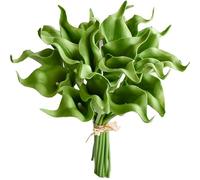 Mandy's Flores artificiales de lirio de cala verde, 20 tallos de 13.5 pulgadas, ramo realista de poliuretano para jarrón, elegante decoración del hogar, ramo de novia de boda, decoración de mesa