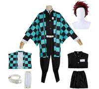 MANE MODE Anime Kamado Tanjirou Cosplay Disfraz De Fiesta De Halloween Traje De Kimono Conjunto Completo Con Peluca (Kamado Tanjirou,S)