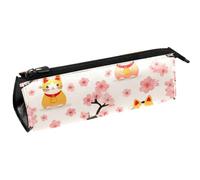 Maneki Neko - Bolsa compacta con cremallera para bolígrafos, lápices, cosméticos, diseño de gatos y cerezas