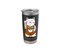 Maneki Neko Cafe Barista Gato de la Suerte Japonés Vaso térmico de acero inoxidable de doble pared