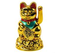 Maneki Neko - Estatua de Feng Shui de la fortuna dorada, decoración de gato eléctrico para negocios, figura de gato de riqueza china con mano que funciona con pilas (4.5 pulgadas dorado)