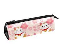 Maneki Neko - Estuche compacto con cremallera para bolígrafos, lápices, cosméticos, diseño de gatos, color rosa
