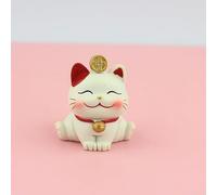 Maneki Neko Figura 5 x 4 cm, color blanco, pintado a mano, amuleto de la suerte para oficina y hogar(4)