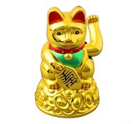 Maneki Neko Gato de la suerte de plástico con pata izquierda agitando pepita dorada sobre base dorada para decoración de Feng Shui en casa oficina coche 6 5 pulgadas (6.5 pulgadas dorado)
