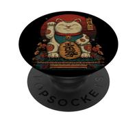 Maneki Neko Gato de la Suerte japonés Fortuna Vintage PopSockets PopGrip Adhesivo