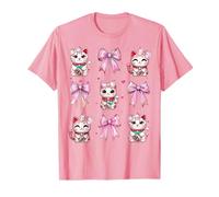 Maneki Neko Gato japonés Lucky Girl Coquette Bow Pink Mom Camiseta