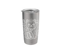 Maneki Neko Gato Kanji Símbolo Asiático Gato Japonés Buena Suerte Vaso térmico de acero inoxidable de doble pared