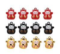 Maneki Neko - Lote de 12 piezas con diseño de campana, 15 mm, diseño de gato de la fortuna Jingle Bells joyas colgantes encantos para manualidades y carillones eólicos
