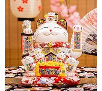 Maneki Neko, Lucky Fortune Cat, 12 "haciendo señas a la cerámica Maneki Neko, gran gato afortunado, gato japonés de la suerte, decoraciones de la tienda de casas regalos de negocios presentes.,D