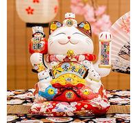 Maneki Neko, Lucky Fortune Cat, 12 "haciendo señas a la cerámica Maneki Neko, gran gato afortunado, gato japonés de la suerte, decoraciones de la tienda de casas regalos de negocios presentes.,C