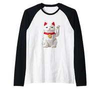 Maneki Neko Origami Gato Japonés Gato De La Suerte Kawaii Camiseta Manga Raglan
