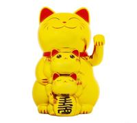 Maneki Neko Solar Gato de la Suerte 3 Figuras(Gold) | solar, sin baterías, para movimiento continuo, atrae riqueza, para ideal para negocios
